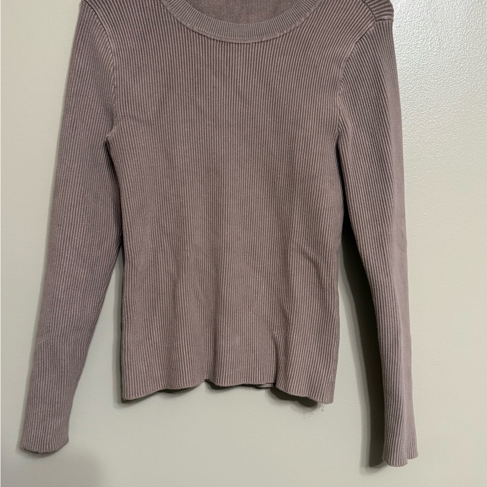 Abercrombie & Fitch Ribbed Long Sleeve Top in Taupe